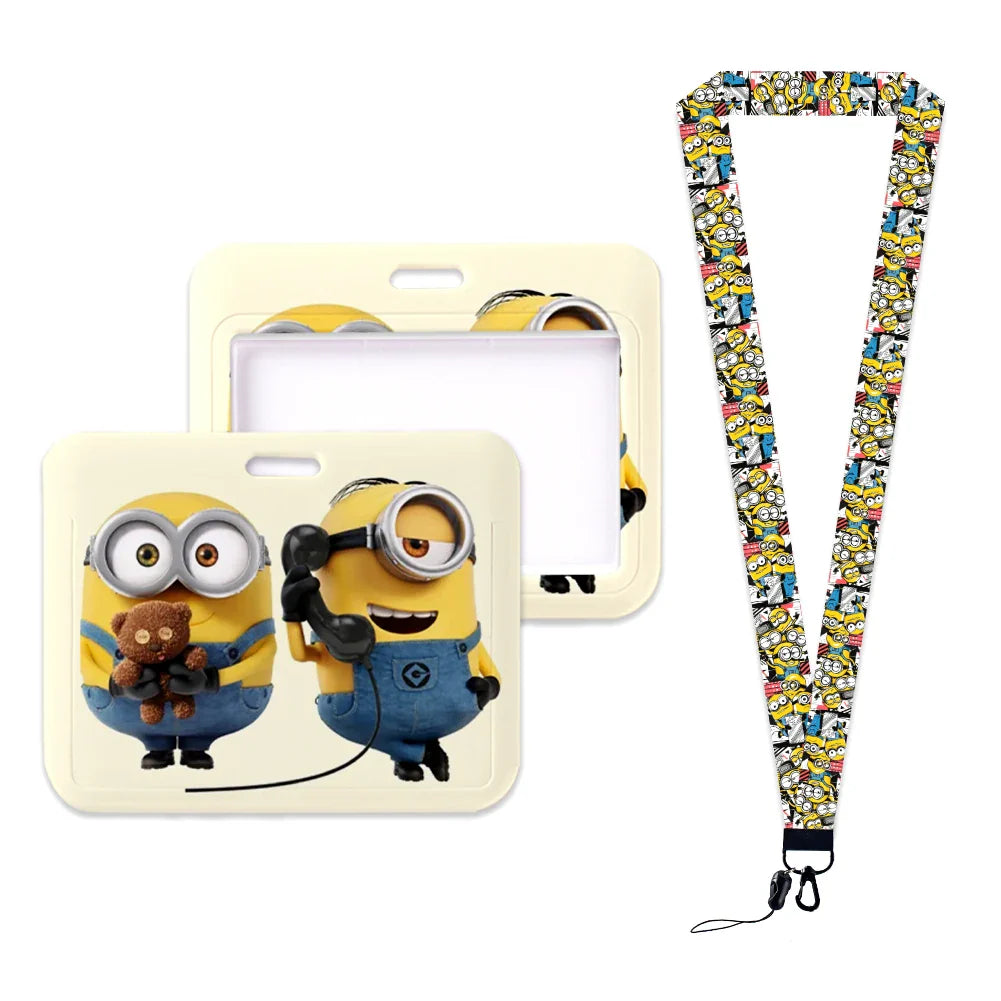 Minions Neck Lanyard Set – Cartoon Card Holder & Keychain for Students